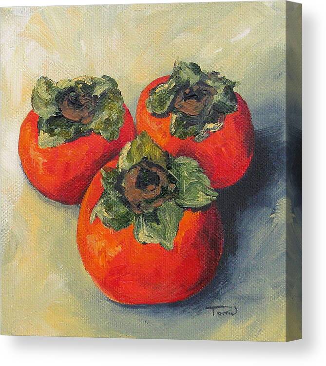 Persimmon Canvas Print featuring the painting Three Persimmons by Torrie Smiley