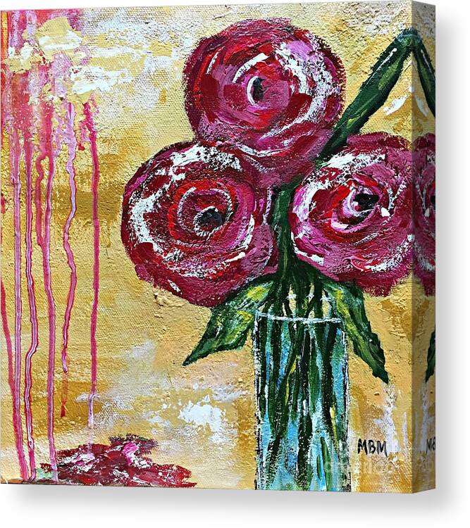Roses Canvas Print featuring the painting Three Roses by Mary Mirabal