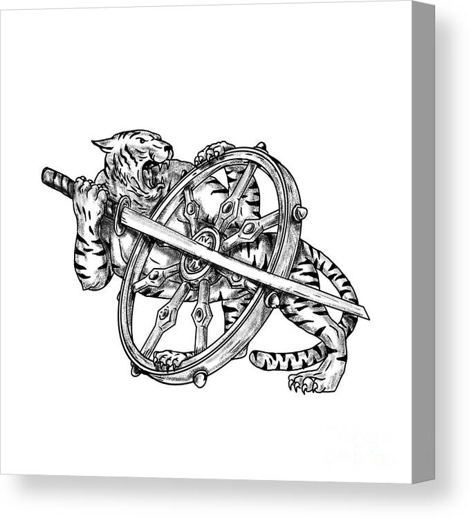 Tiger With Katana and Dharma Wheel Tattoo Canvas Print / Canvas Art by  Aloysius Patrimonio - Pixels