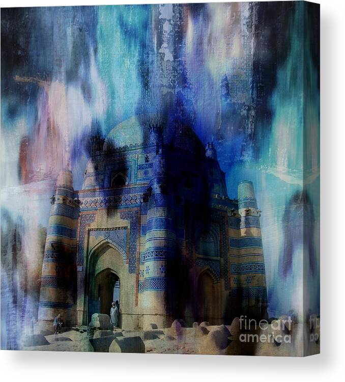 Tomb In Pakistan Canvas Print featuring the painting Tomb of Syed Makhdom Jahanian Bukhary by Gull G