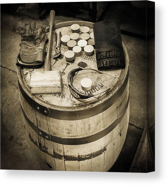 Bourbon Barrel Canvas Print featuring the photograph Tools of the Trade by Karen Varnas