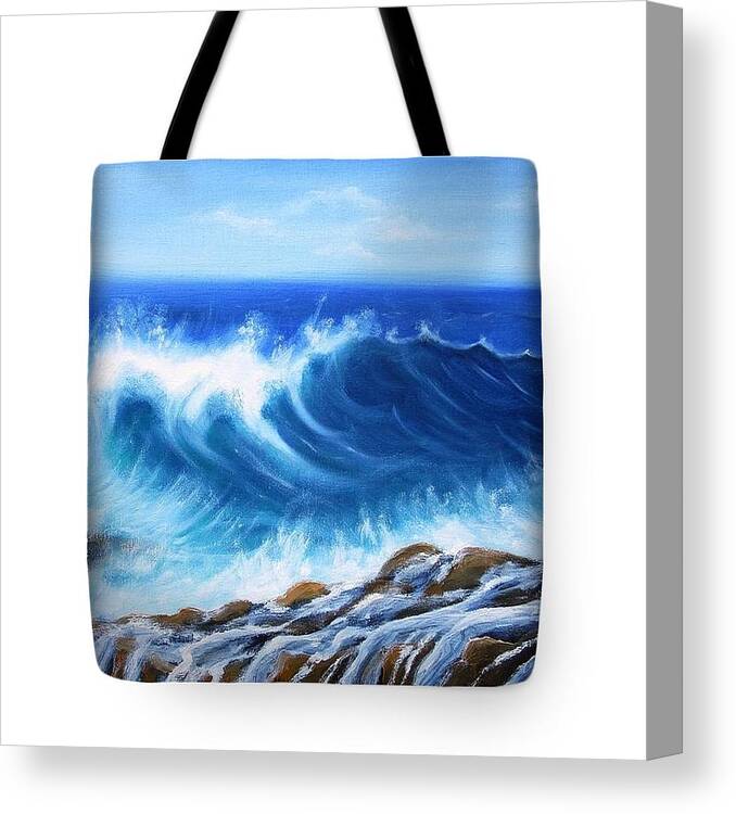 Tote Bag Canvas Print featuring the painting Tote bag, Wave by Vesna Martinjak