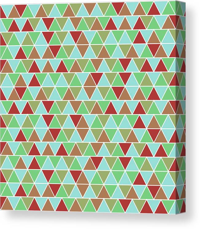 Pattern Canvas Print featuring the mixed media Triangular Geometric Pattern - Blue, Green, Maroon, Brown by Studio Grafiikka