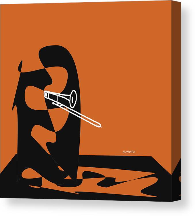Jazzdabri Canvas Print featuring the digital art Trombone in Orange by David Bridburg