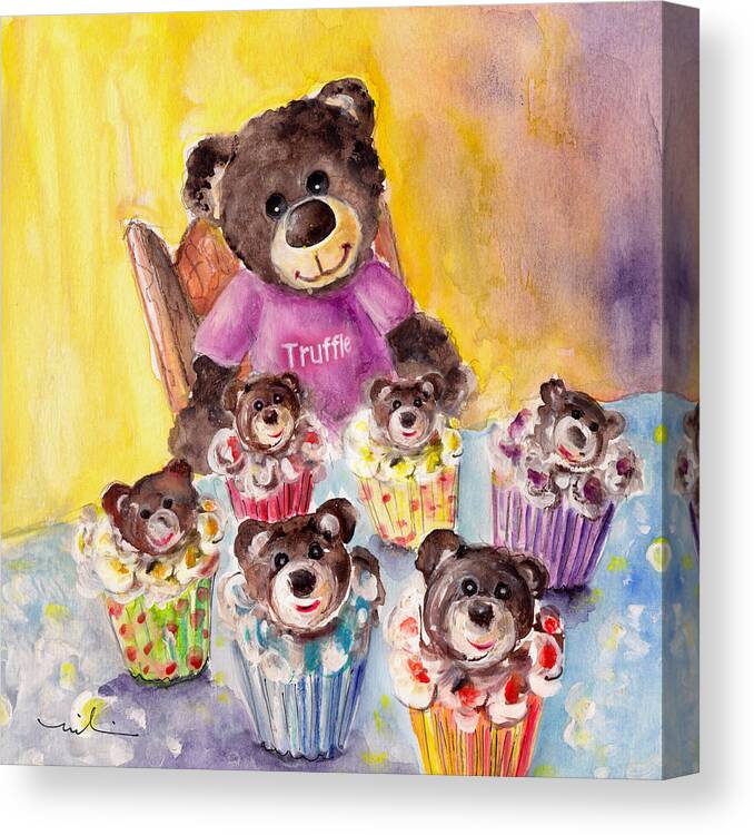 Animals Canvas Print featuring the painting Truffle McFurry And The Bear Cupcakes by Miki De Goodaboom