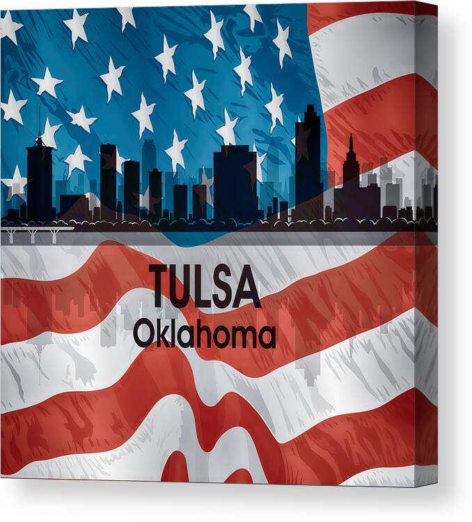 Tulsa Canvas Print featuring the digital art Tulsa OK American Flag Squared by Angelina Tamez
