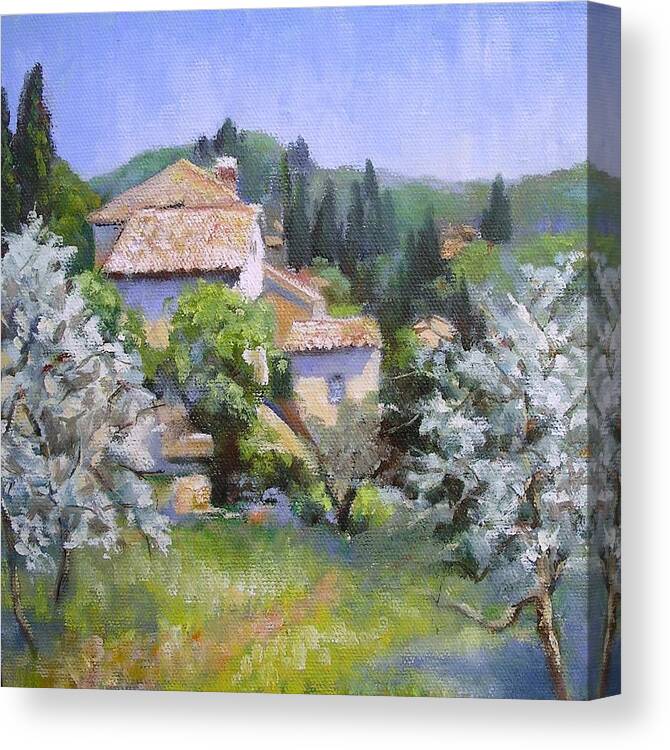 Landscape Canvas Print featuring the painting Tuscan Hilltop village by Chris Hobel