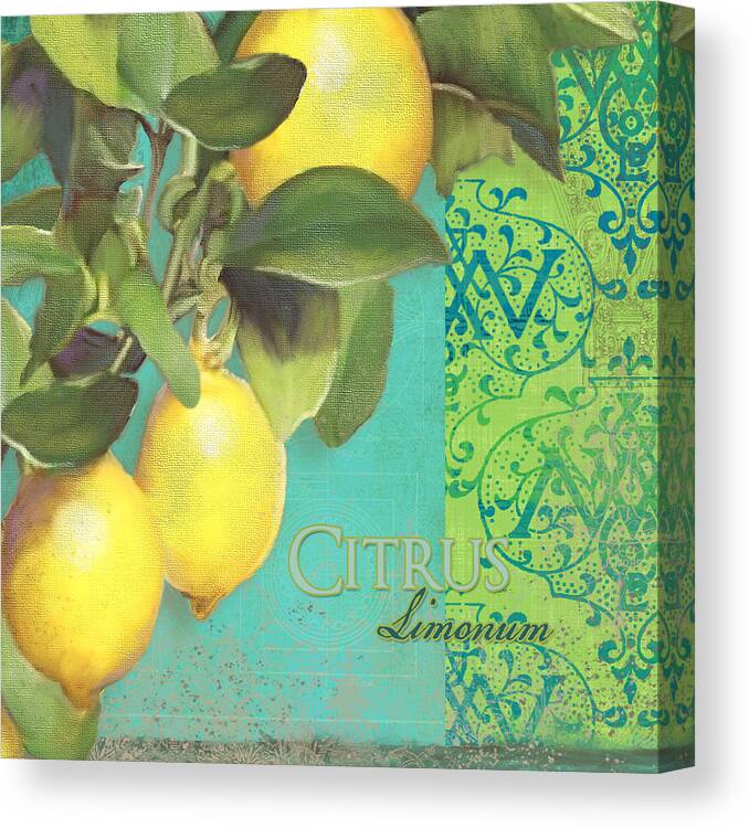 Tuscan Canvas Print featuring the painting Tuscan Lemon Tree - Citrus Limonum Damask by Audrey Jeanne Roberts