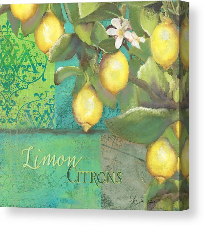 Tuscan Canvas Print featuring the painting Tuscan Lemon Tree - Damask Pattern 2 by Audrey Jeanne Roberts