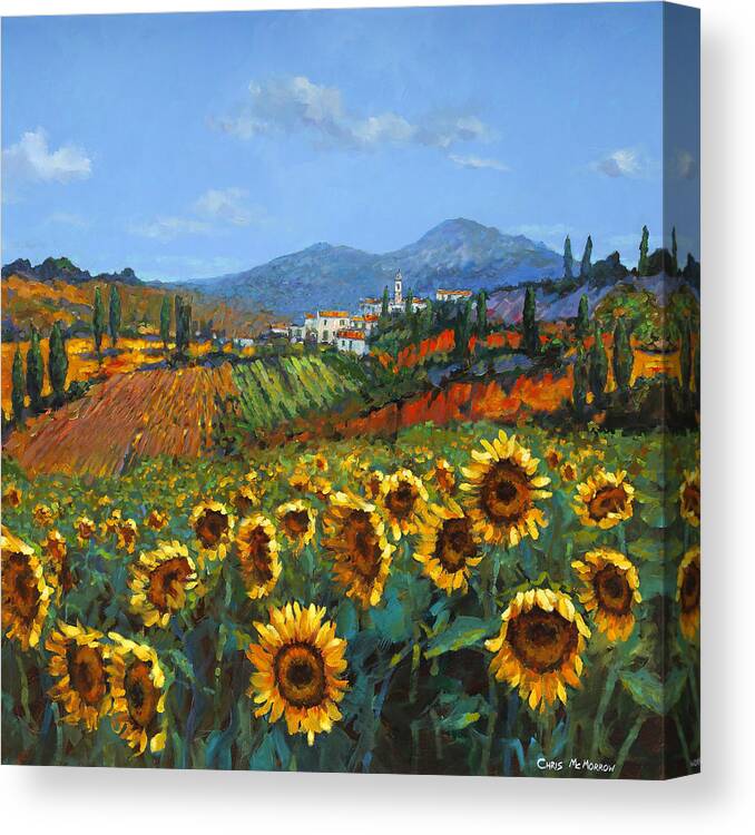 Tuscany Canvas Print featuring the painting Tuscan Sunflowers by Chris Mc Morrow