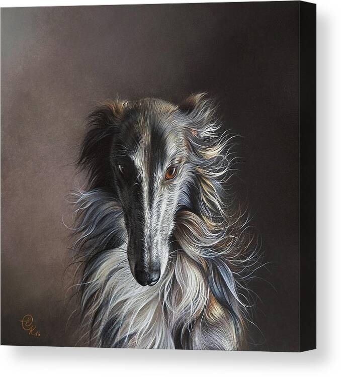 Dog Canvas Print featuring the drawing Twilight angel by Elena Kolotusha