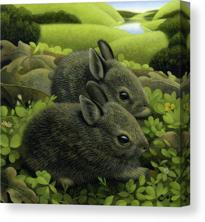 Rabbits Canvas Print featuring the painting Twins by Chris Miles