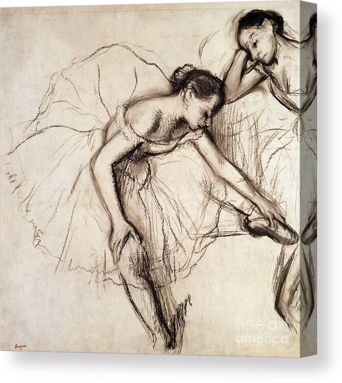 Degas Canvas Print featuring the drawing Two Dancers Resting by Edgar Degas