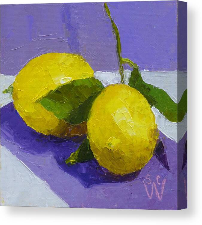 Oil Painting Canvas Print featuring the painting Two Lemons by Susan Woodward