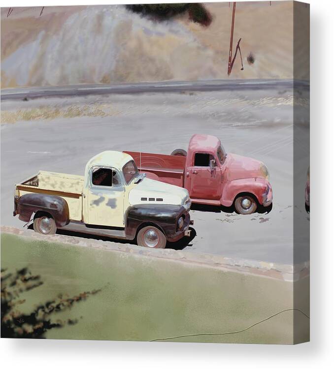 Victor Shelley Canvas Print featuring the painting Two Pickups by Victor Shelley