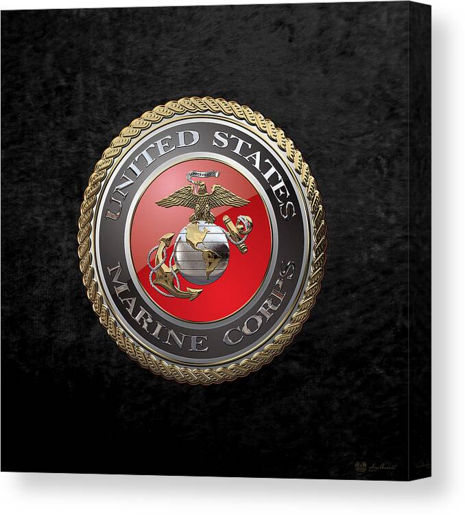 'usmc' Collection By Serge Averbukh Canvas Print featuring the digital art U. S. Marine Corps - U S M C Emblem over Black Velvet by Serge Averbukh