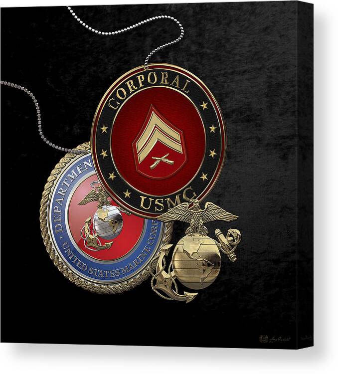 �military Insignia 3d� By Serge Averbukh Canvas Print featuring the digital art U. S. Marines Corporal Rank Insignia over Black Velvet by Serge Averbukh