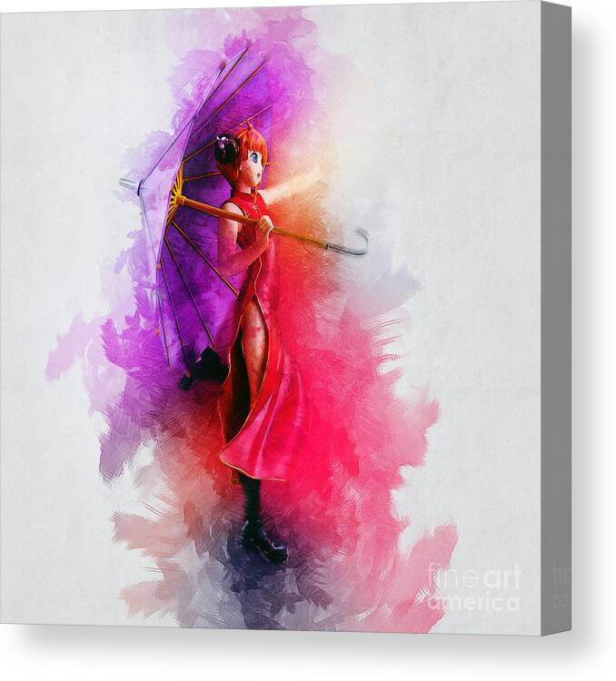 Girl Canvas Print featuring the painting Umbrella Girl by Ian Mitchell