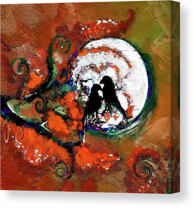 Full-moon Canvas Print featuring the digital art Under The Full Moon Black Bird Painting by Lisa Kaiser