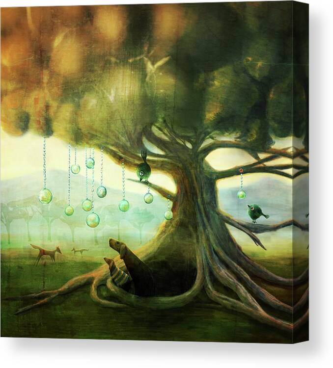 Landscape Canvas Print featuring the digital art Under the Tree by Catherine Swenson