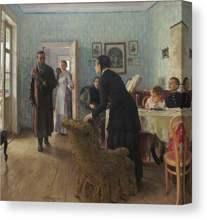 Ilya Repin Canvas Print featuring the painting Unexpected Visitors by Ilya Repin