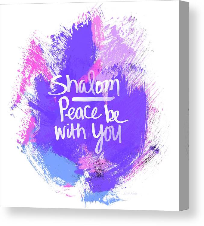 Shalom Canvas Print featuring the mixed media Unicorn Colors Shalom- Art by Linda Woods by Linda Woods