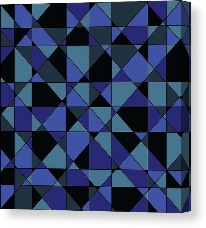 Modern Canvas Print featuring the digital art Unique Bold Hip Blue Cyan Grey Black Geometric Pattern by Shelley Neff