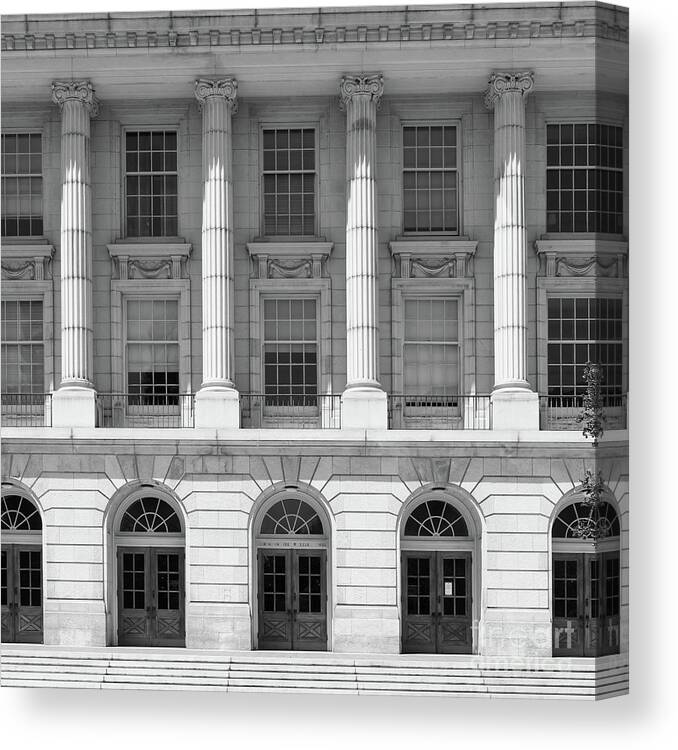 Wingsdomain Canvas Print featuring the photograph University of California Berkeley Historic Ide Wheeler Hall DSC4063 square bw by Wingsdomain Art and Photography