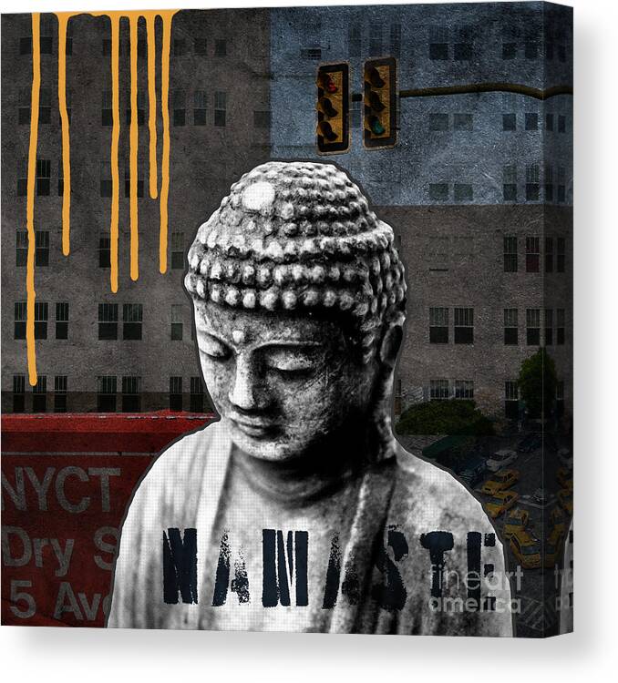 Buddha Canvas Print featuring the mixed media Urban Buddha by Linda Woods