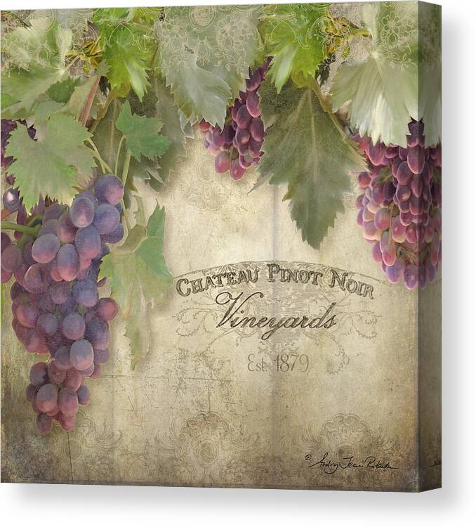 Pinot Noir Grapes Canvas Print featuring the painting Vineyard Series - Chateau Pinot Noir Vineyards Sign by Audrey Jeanne Roberts