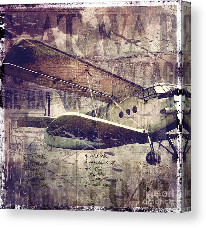 Mancave Canvas Print featuring the painting Vintage Fixed Wing Airplane by Mindy Sommers