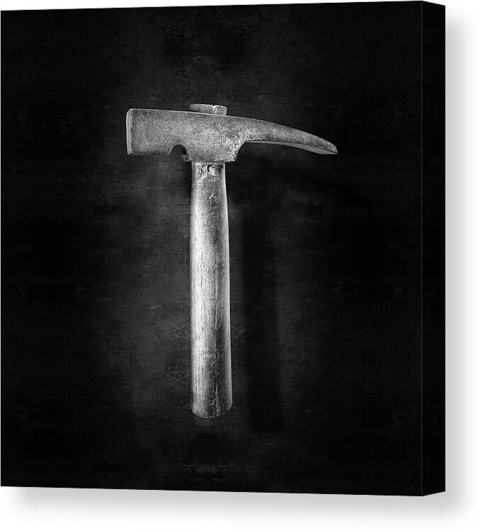 Hand Tool Canvas Print featuring the photograph Vintage Masonry Hammer in BW by YoPedro