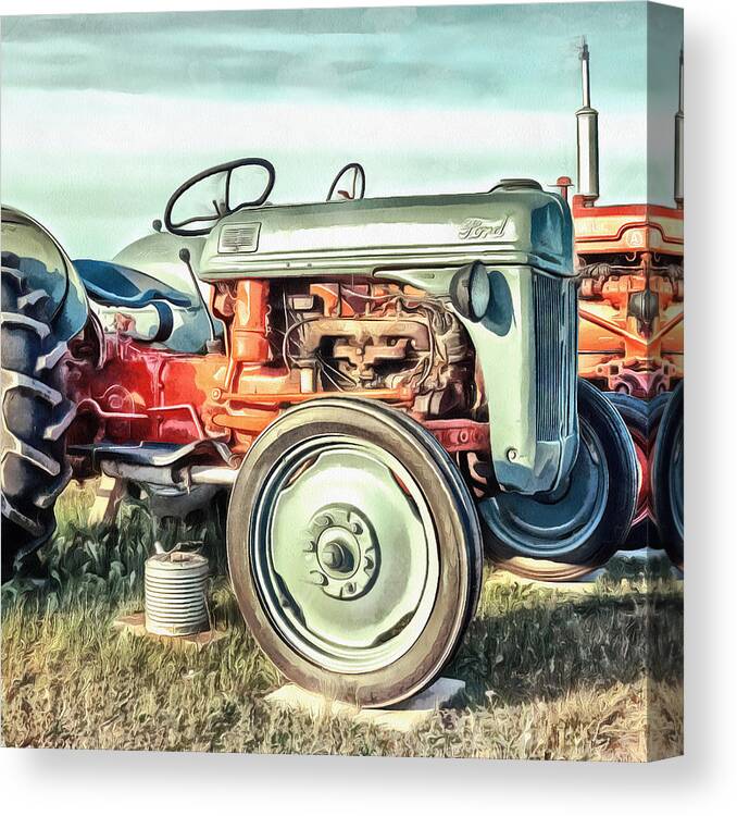 Painting Canvas Print featuring the painting Vintage Tractors PEI Square by Edward Fielding