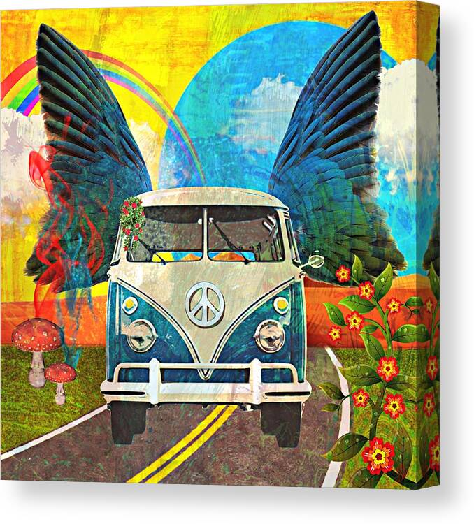 Volkswagen Canvas Print featuring the mixed media VW Bus Trip by Ally White