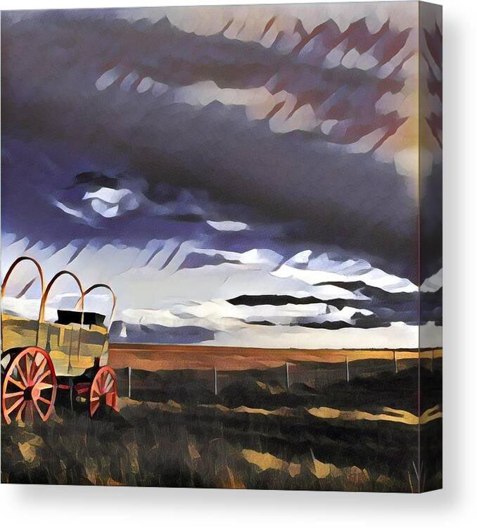 Clouds Old House Weather Lighthouses Boats Sea Ocean Harbor Combine Cats Northern Lights Trees Windmills Alpacas Animals Prairie Elevators Grass Rocks Weeds Flowers   Canvas Print featuring the photograph Wagon Train by David Matthews
