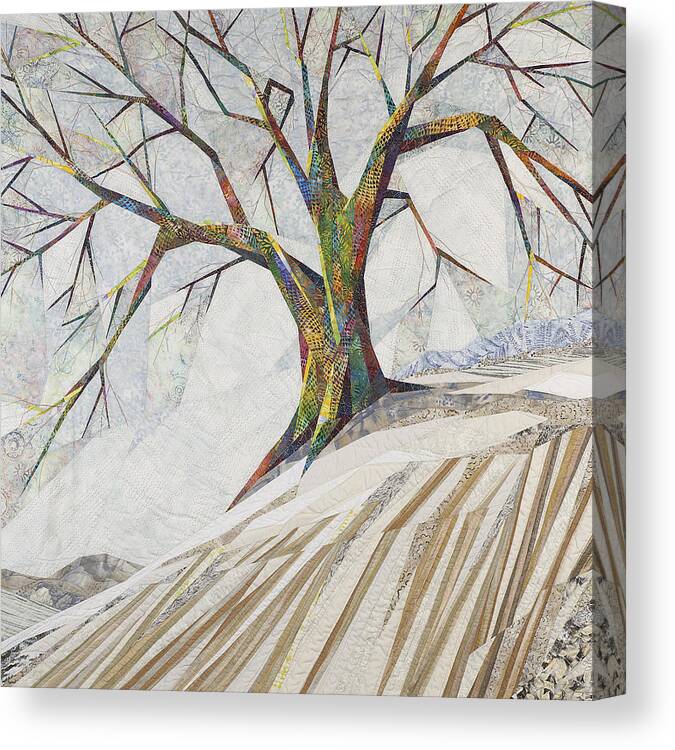 Landscape Canvas Print featuring the tapestry - textile Waiting Out Winter by Linda Beach