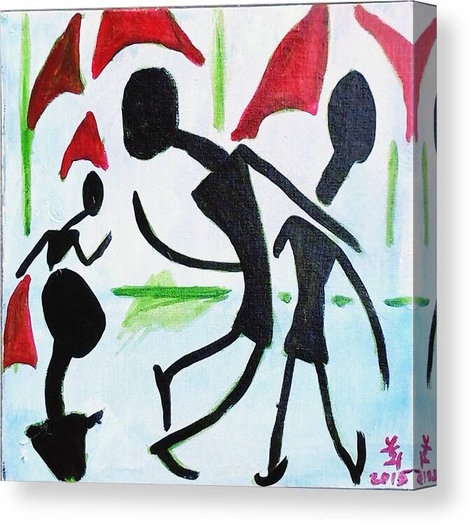 Walking Canvas Print featuring the painting Walking in the rain by Loretta Nash