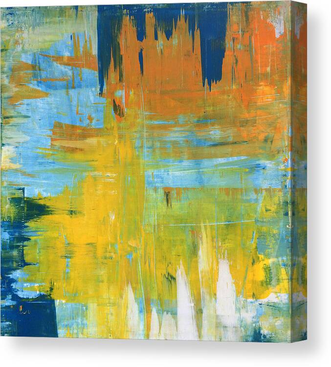 Yellow Canvas Print featuring the painting Walking on Sunshine - 48x48 Huge ORIGINAL PAINTING ART Abstract Artist by Robert R Splashy Art Abstract Paintings