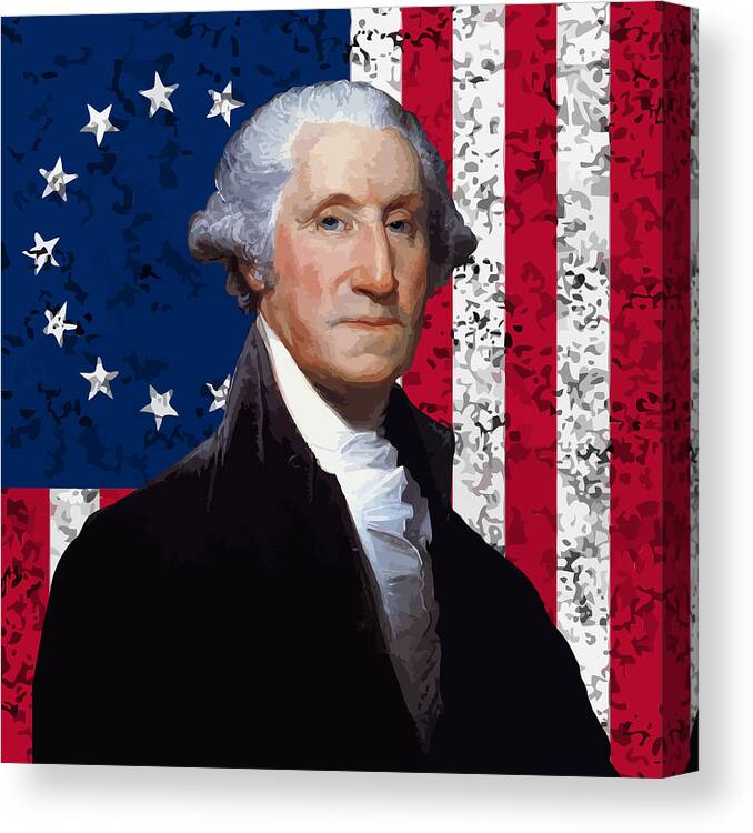 George Washington Canvas Print featuring the painting Washington and The American Flag by War Is Hell Store