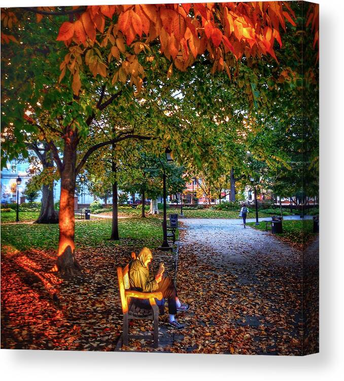 Philadelphia Canvas Print featuring the photograph Washington Square Bench Time by Glenn DiPaola