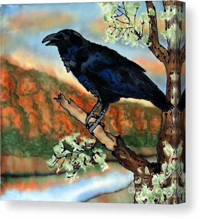 Silk Painting Canvas Print featuring the painting Watching the Sunset by Linda Marcille