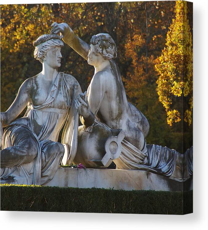 Fountain Sculpture; Nymph; Water Nymph; Meadows Nymph; Sculpture; Beauty; Grazie; Well; Grace; Beauty; Grace; Worship; Love; Affection; Love; Tenderness; Friendship; Greek Canvas Print featuring the photograph Water and meadow nymph of sculptor Dannecker by Yven Dienst