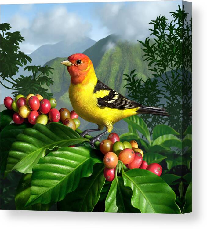 Bird Canvas Print featuring the digital art Western Tanager by Jerry LoFaro
