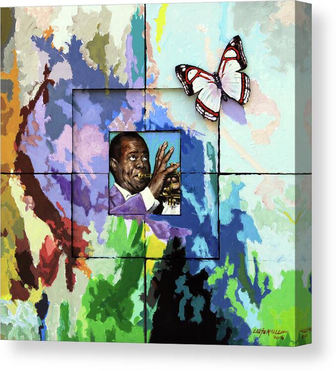 Louis Armstrong Canvas Print featuring the painting What A Wonderful World by John Lautermilch