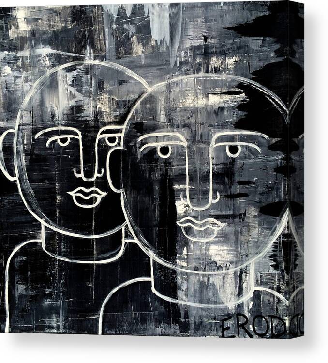 Faces Canvas Print featuring the painting When the Goings Get Tough 50x50 Print by EROD by Robert R Splashy Art Abstract Paintings