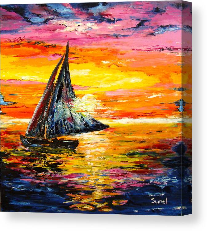 Sunset Canvas Print featuring the painting When the sun goes down by Sunel De Lange