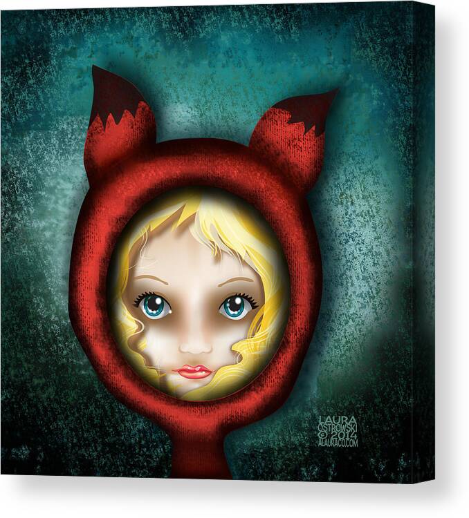 Fox Canvas Print featuring the digital art Whimsical Fox Hood Girl by Laura Ostrowski