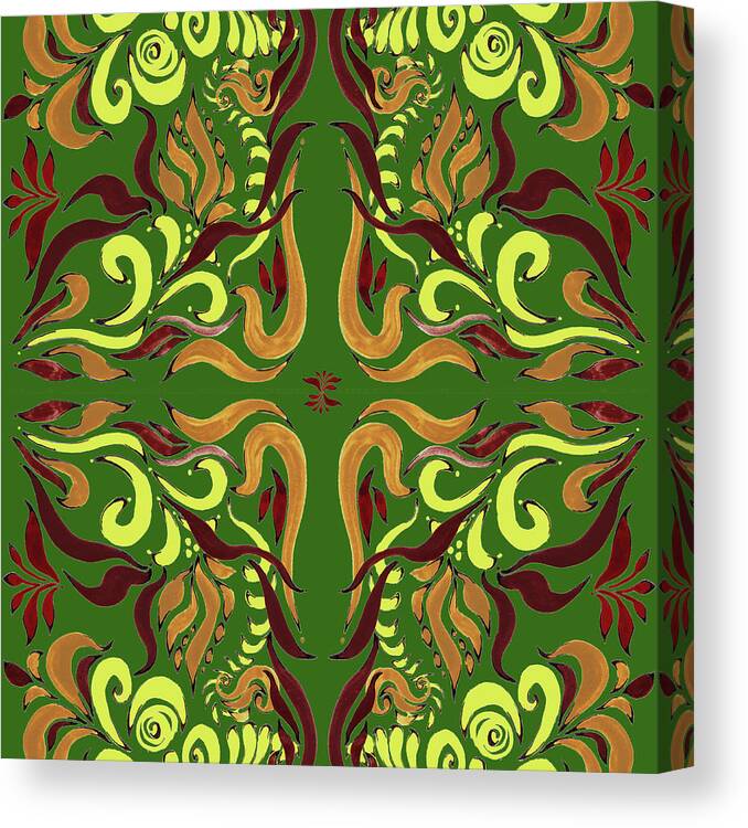 Whimsical Canvas Print featuring the painting Whimsical Organic Pattern in Yellow and Green I by Irina Sztukowski
