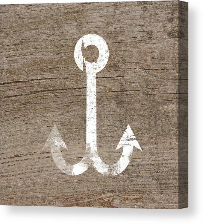 Wood Canvas Print featuring the mixed media White and Wood Anchor- Art by Linda Woods by Linda Woods