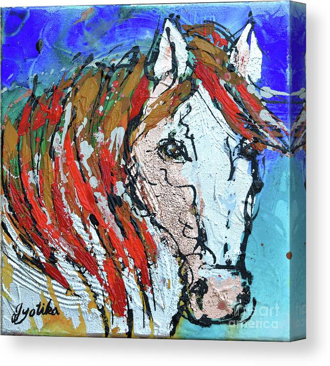  Canvas Print featuring the painting White Horse by Jyotika Shroff